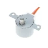 Ø24mm PM Geared Stepper Motor 24BYJ48 bottom angled view showing metal front plate shaft and wiring socket