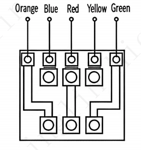 Wiring diagram pinout chart for 24BYJ48 stepper motor with Orange Blue Red Yellow Green connections